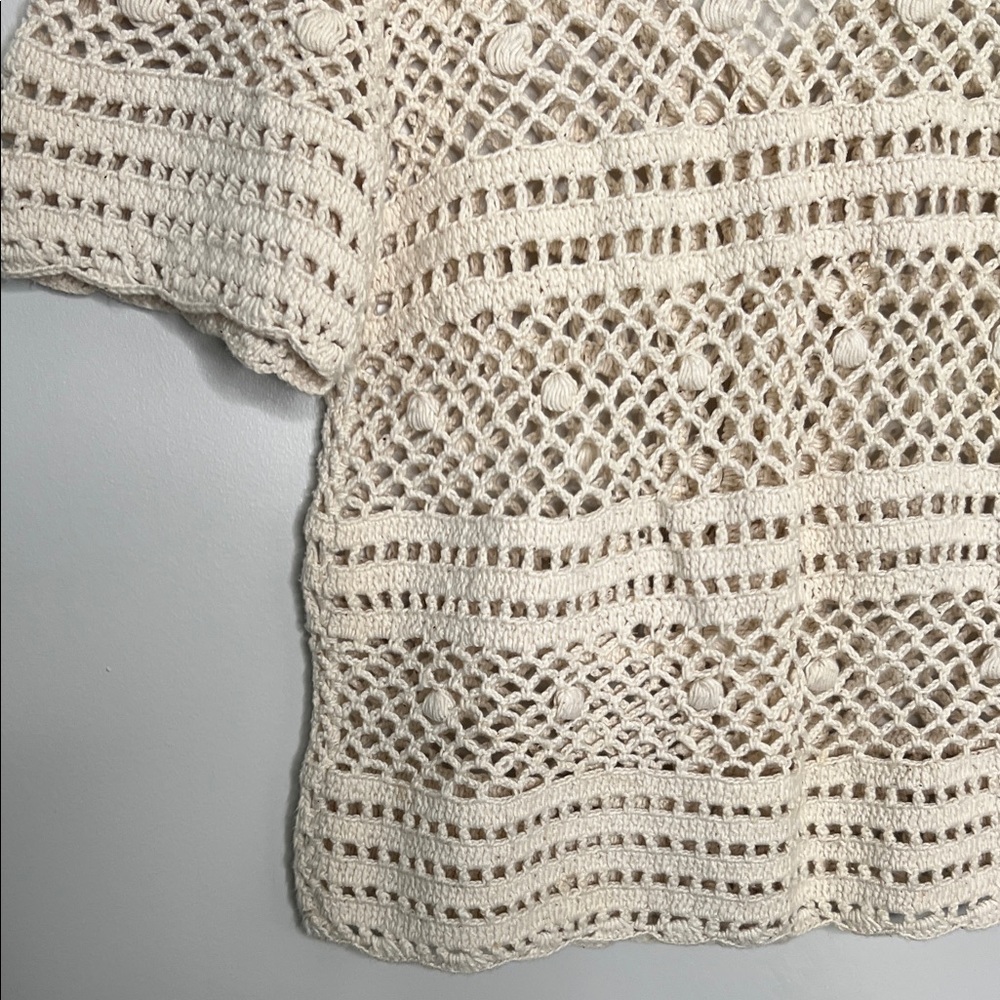Hand Knitted Cream Crochet Cardigan 100% cotton Made in Turkey T Shirt sweater - Picture 5 of 7